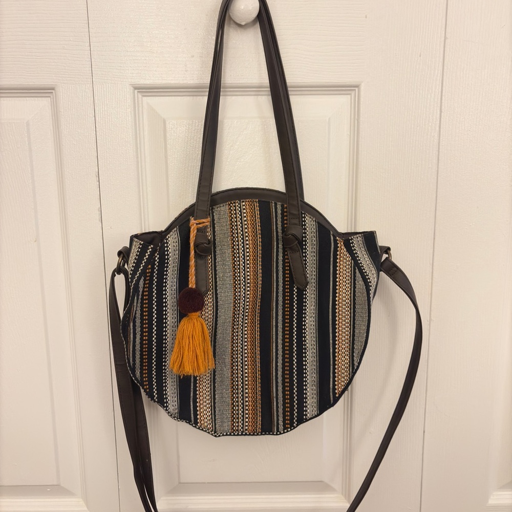 Stylish Boho Circular Black and Tan Women's Bag